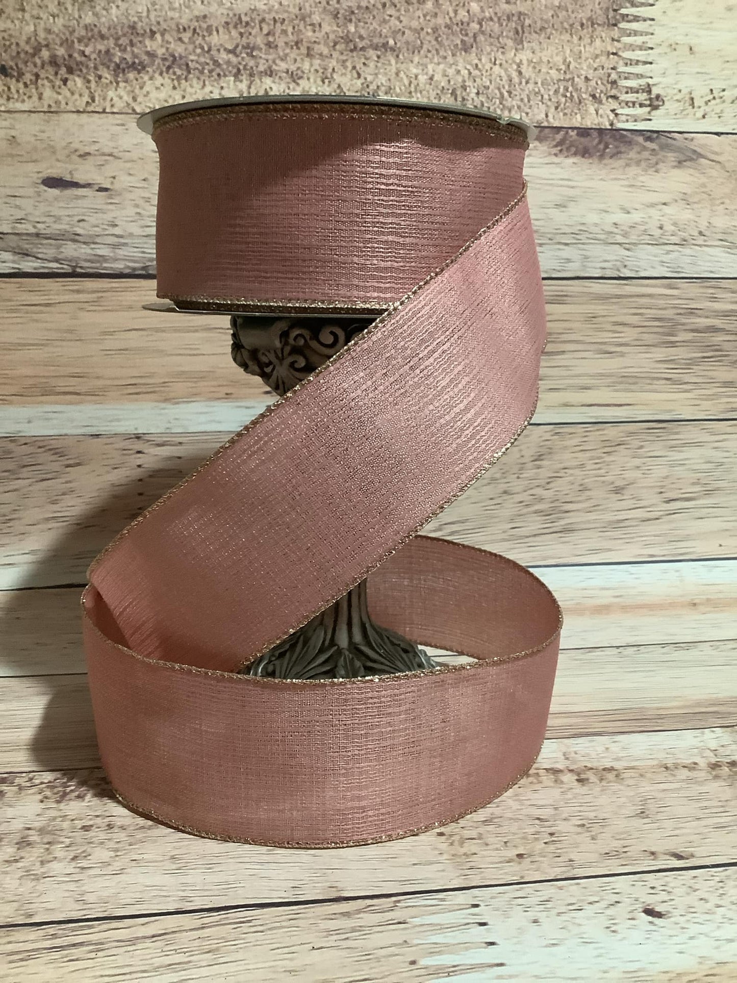 2.5" x 5 Yards Wired Pink Ribbon With Gold Metallic Flakes - Pink Christmas - All Occasion Ribbon - Ribbon For Bows, Wreaths And Home Decor