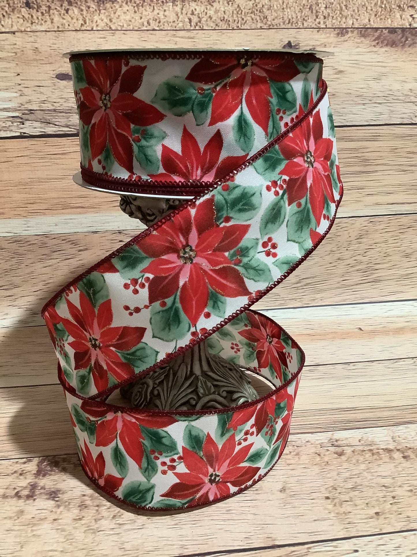 2.5" x 5 Yards Red And Pink Poinsettia Wired Ribbon - Ribbon For Bows, Wreaths And Home Decor