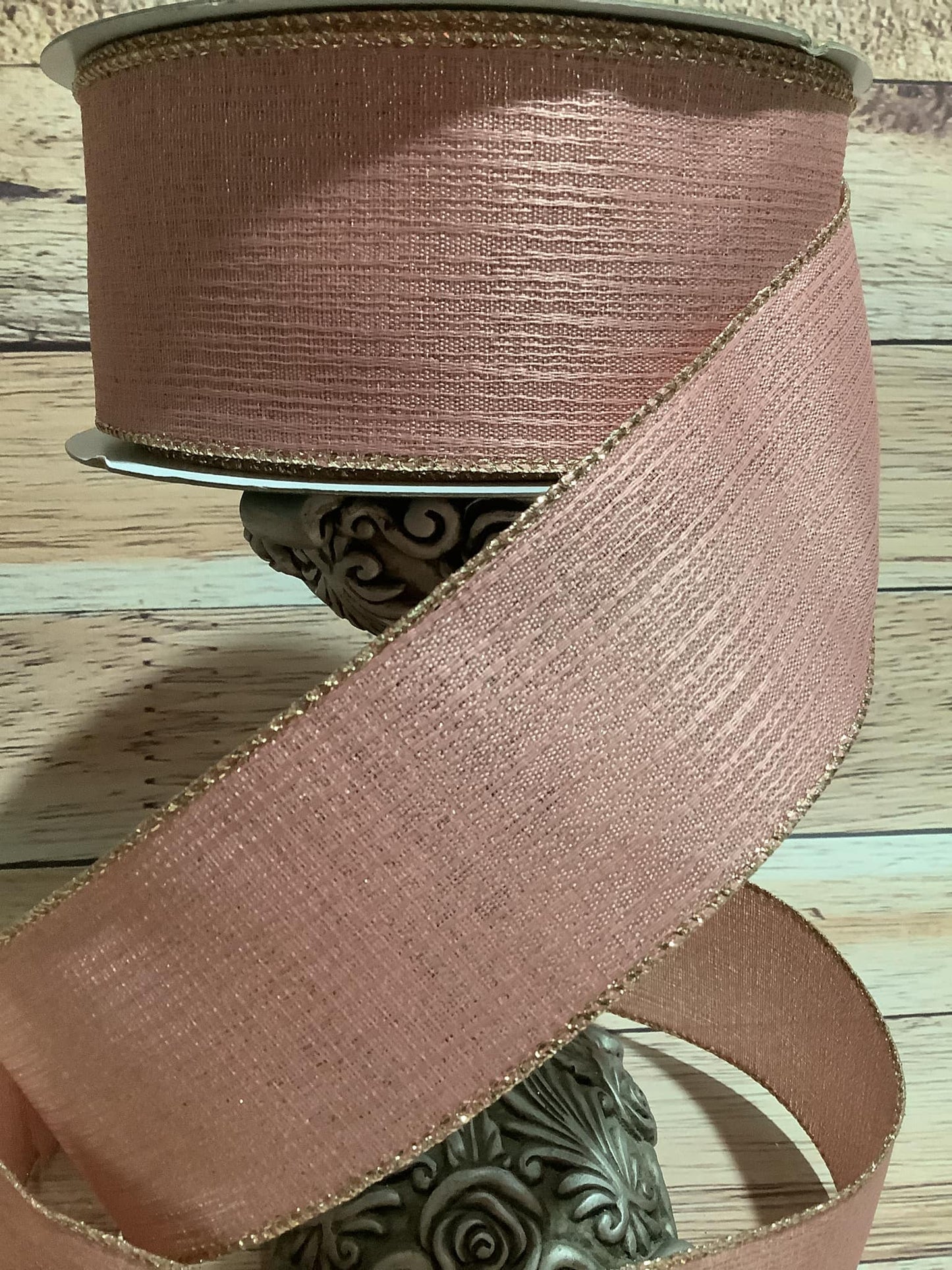 2.5" x 5 Yards Wired Pink Ribbon With Gold Metallic Flakes - Pink Christmas - All Occasion Ribbon - Ribbon For Bows, Wreaths And Home Decor