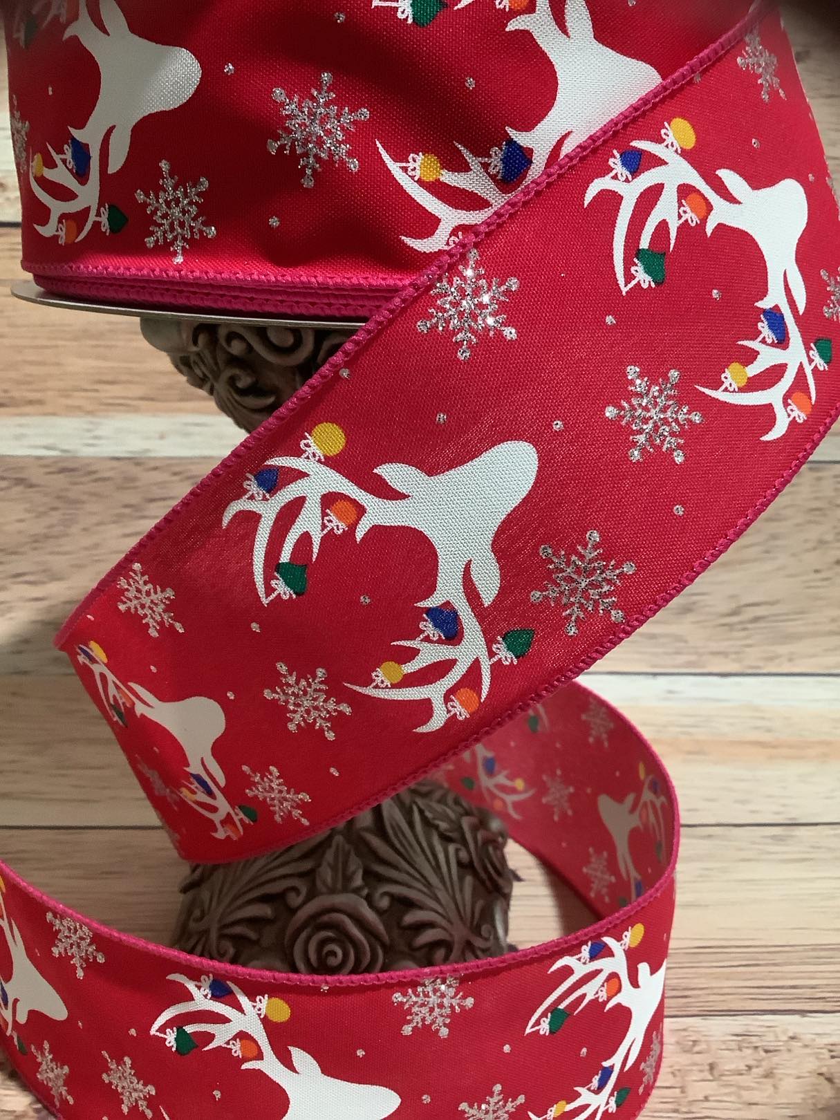 2.5" x 5 Yards Whimsical Reindeer And Snowflake Wired Christmas Ribbon - Ribbon For Bows, Wreaths And Home Decor