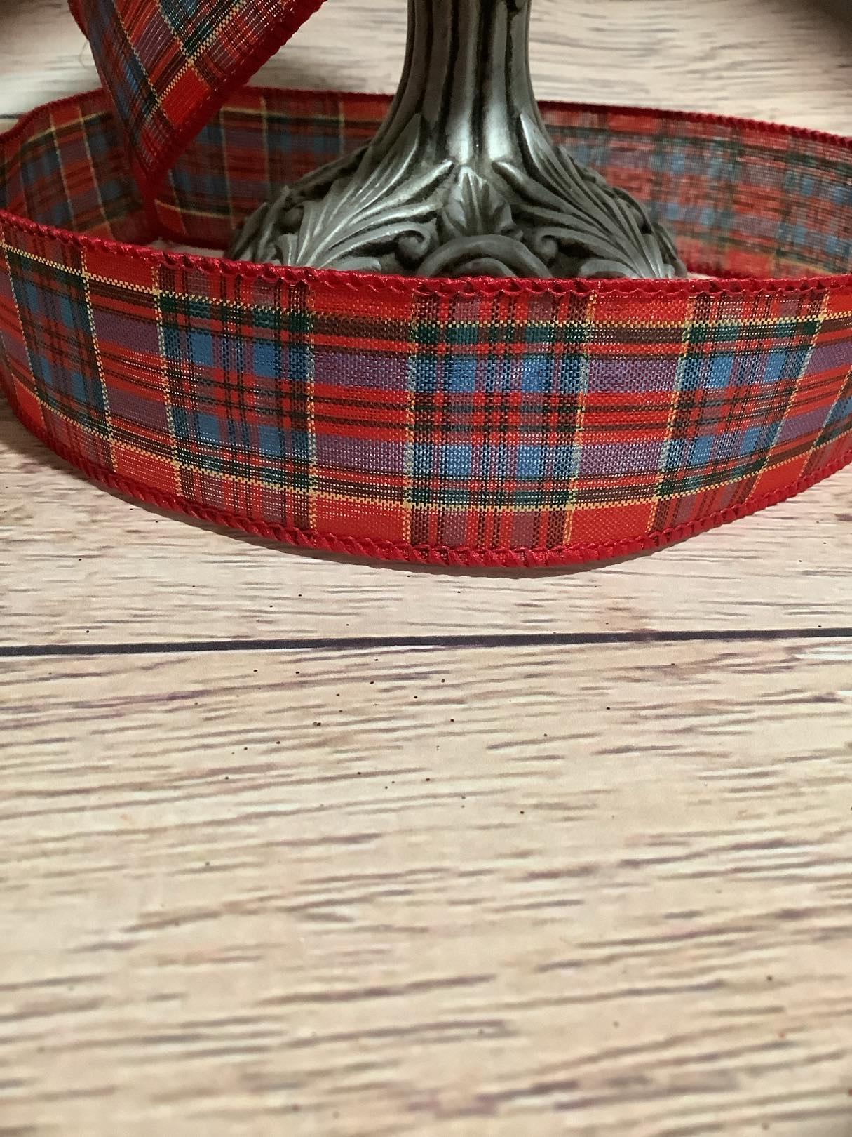 1.5" x 5 Yards Christmas Plaid Wired Ribbon - Red, Blue And Geen With Metallic Gold Plaid -  Wired Ribbon