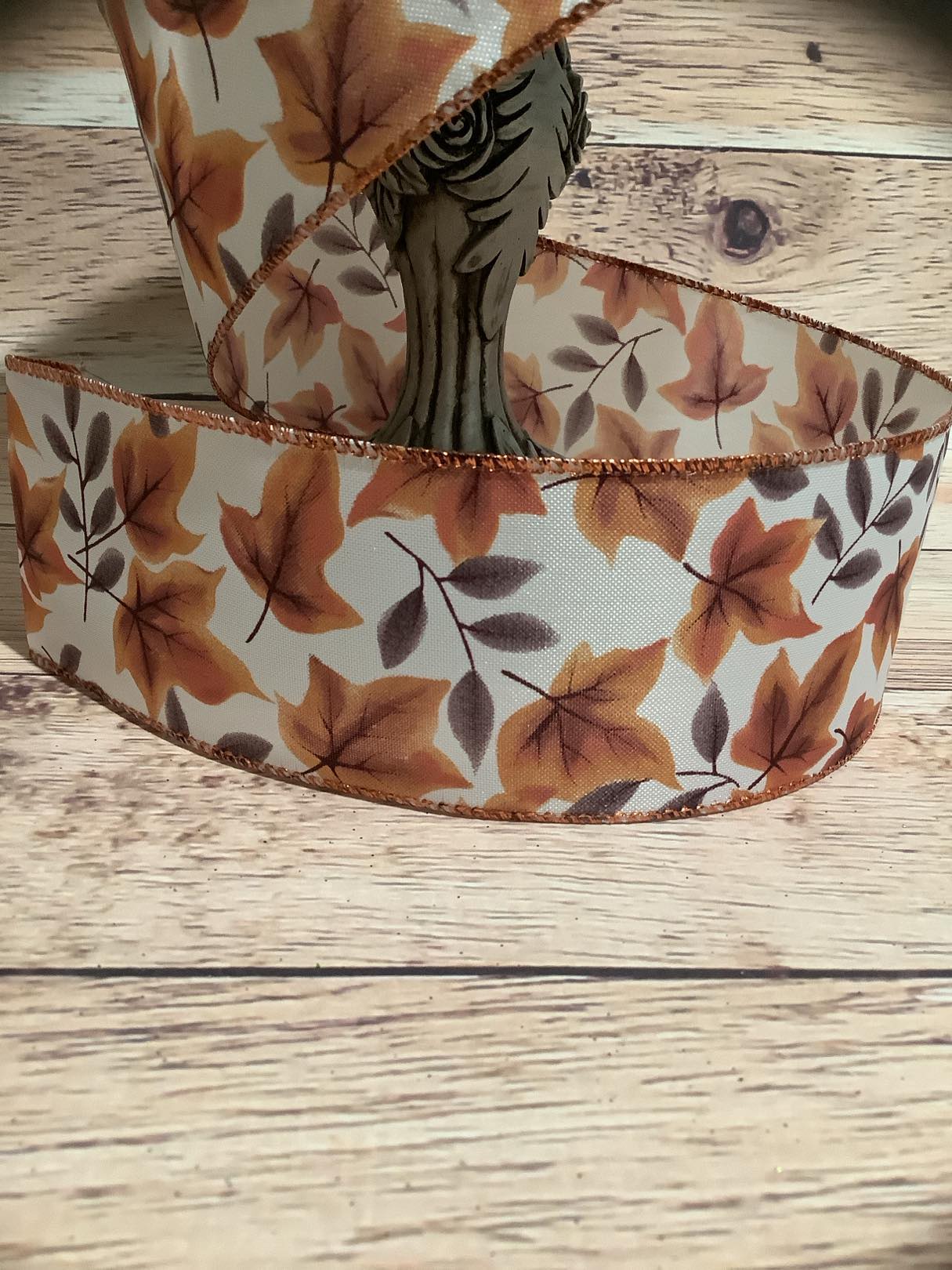 2.5" x 5 Yards Fall Leaves Print Wired Ribbon - Fall Ribbon - RIbbon For Bows, Wreaths And Home Decor