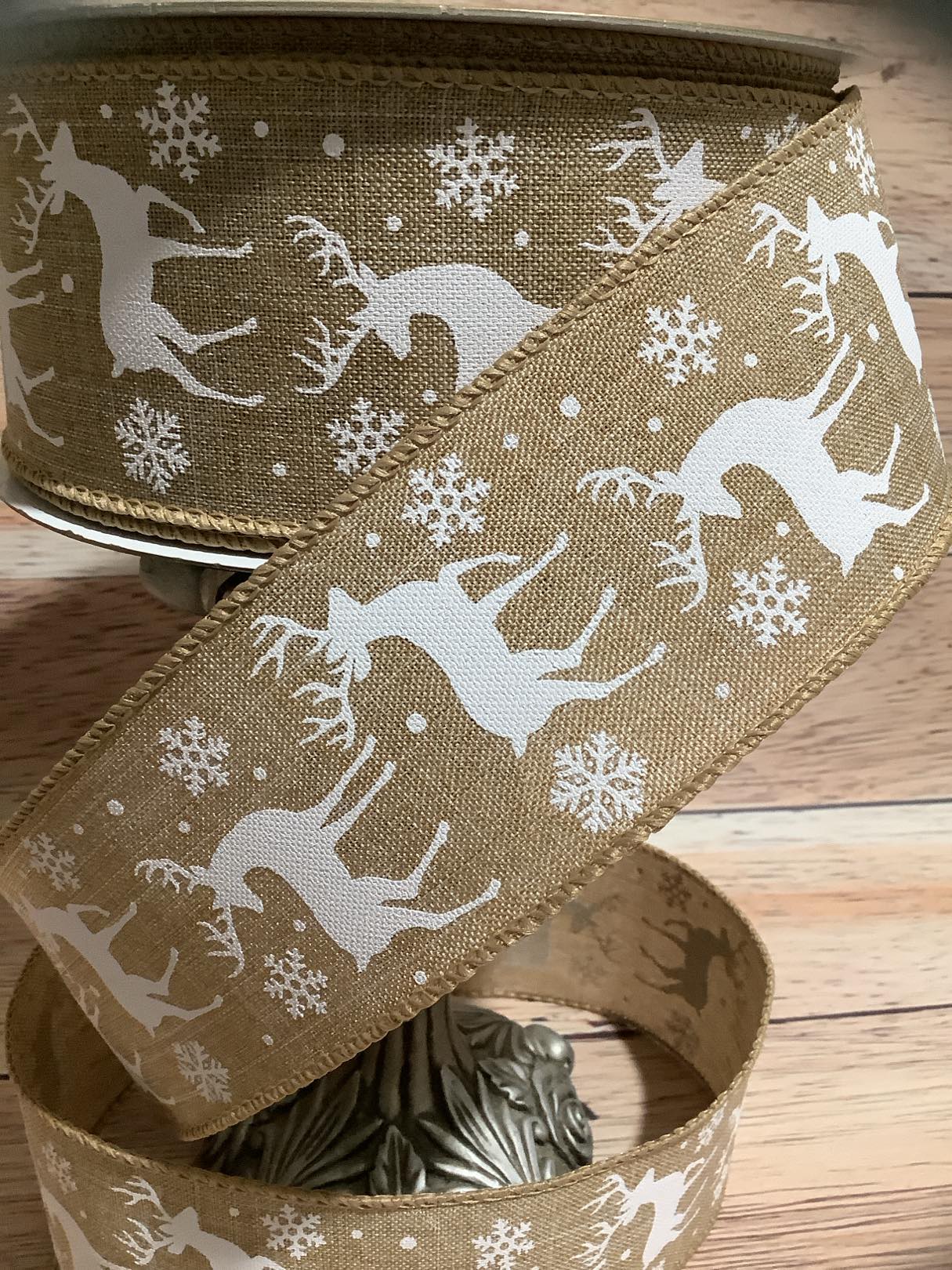 2.5" X 5 Yards Snowflake And Reindeer Ribbon - Christmas Ribbon - Ribbon For Bows, Wreaths And Home Decor