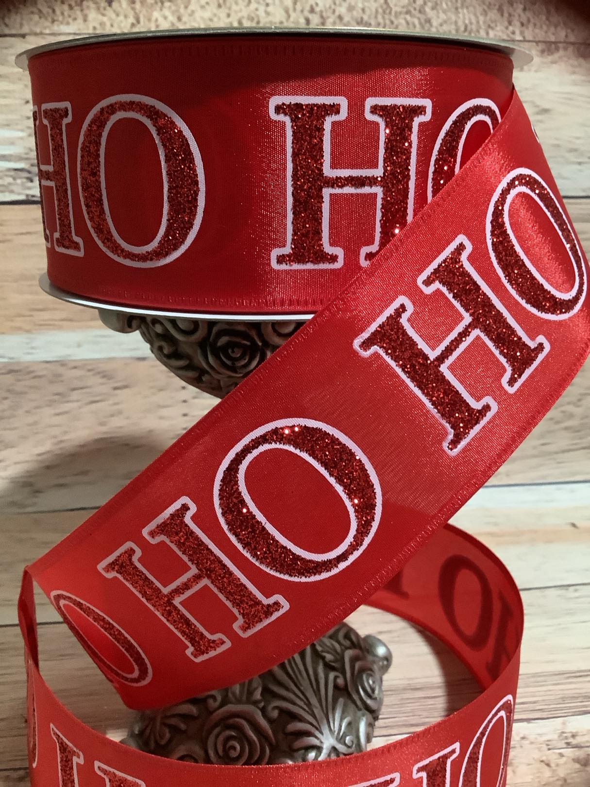 2.5" x 5 Yards Red Ho Ho Ho Christmas Wired Ribbon - Ribbon For Bows, Wreaths And Home Decor