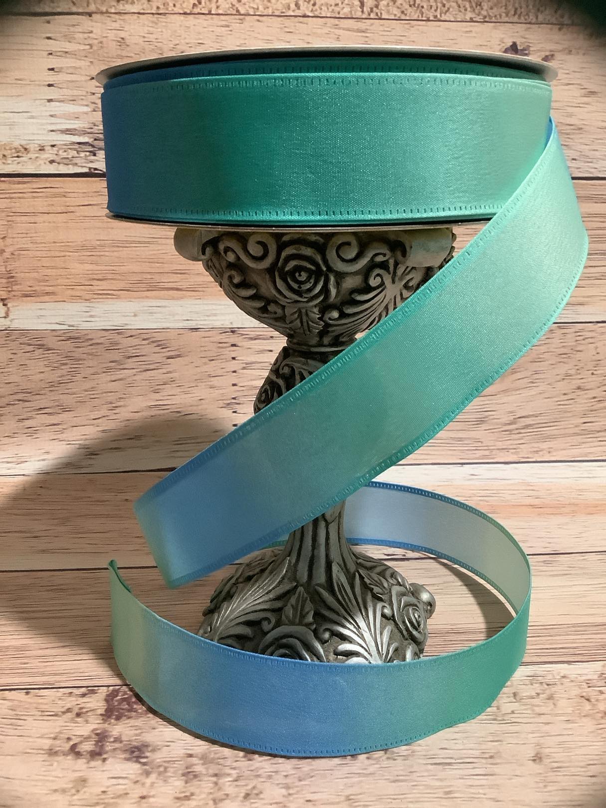 1.5" x 5 Yards Blue-Mint Green Ombre Ribbon - Blue Gradient Wired Ribbon - Ribbon For Bows, Wreaths And Home Decor