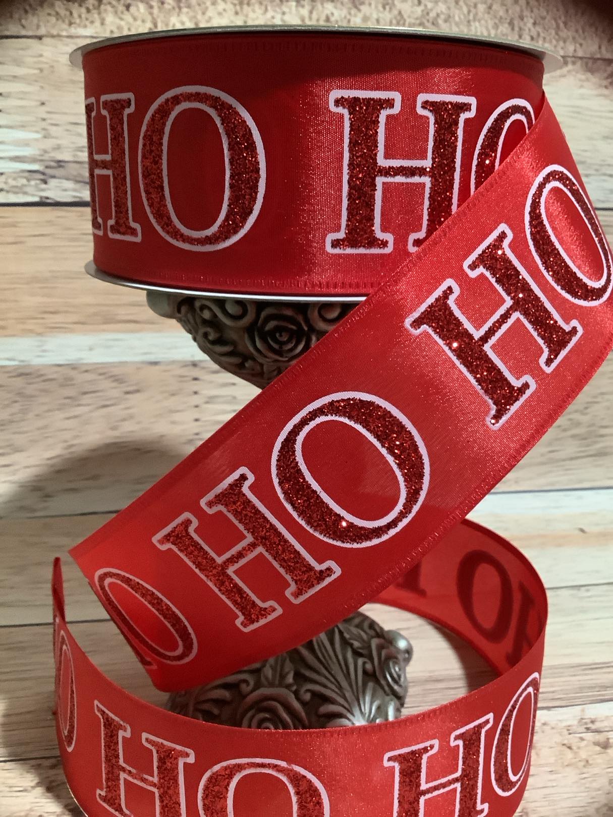 2.5" x 5 Yards Red Ho Ho Ho Christmas Wired Ribbon - Ribbon For Bows, Wreaths And Home Decor