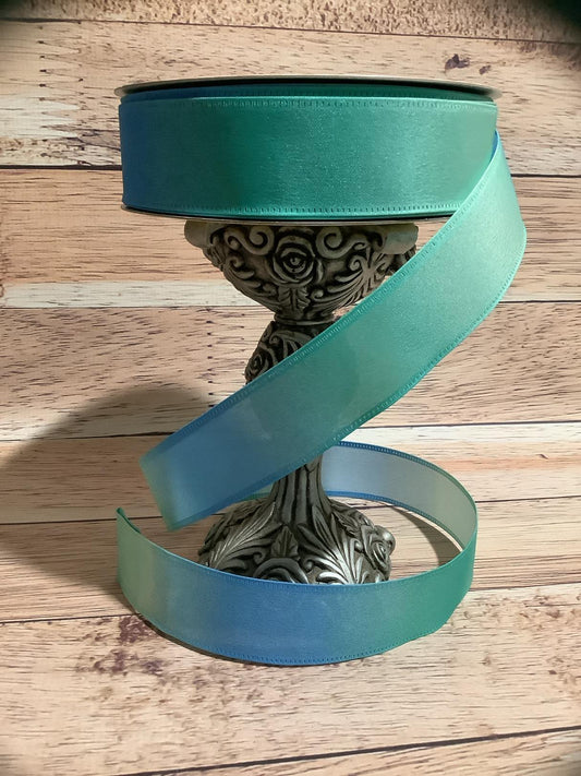 1.5" x 5 Yards Blue-Mint Green Ombre Ribbon - Blue Gradient Wired Ribbon - Ribbon For Bows, Wreaths And Home Decor