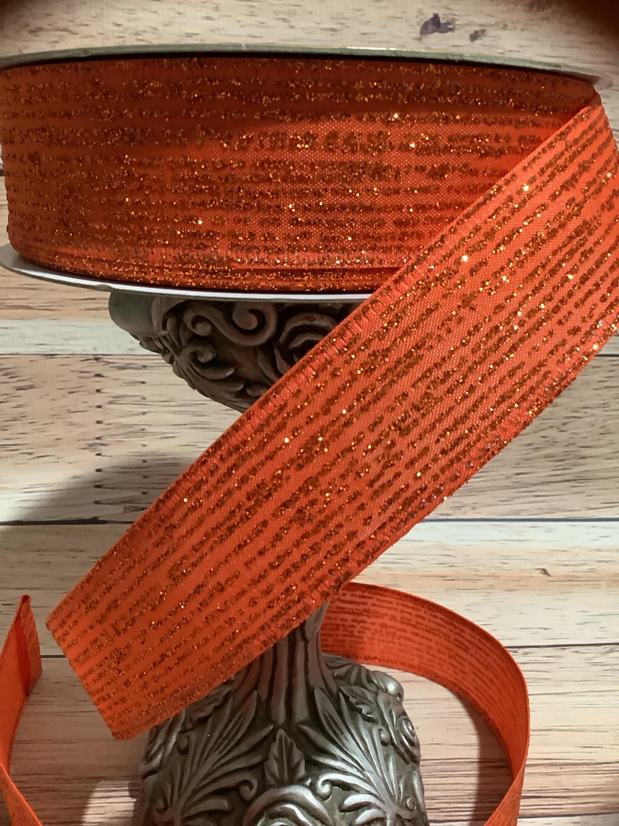 1.5" X 5 Yards Orange Wired Ribbon With Orange Glitter Stripes - Halloween Ribbon - Fall Ribbon