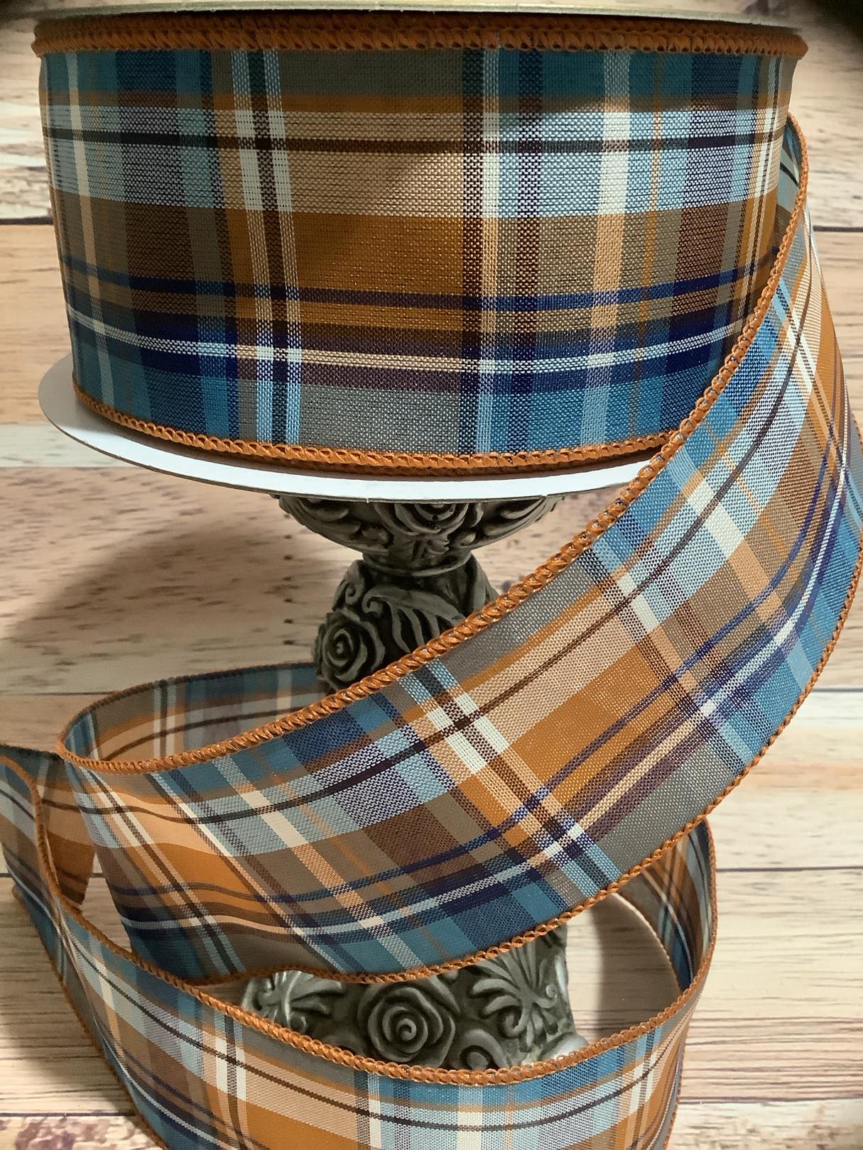 2.5" x 5 Yards Fall Plaid Print Wired Ribbon - Fall Ribbon - Ribbon For Bows, Wreaths And Home Decor