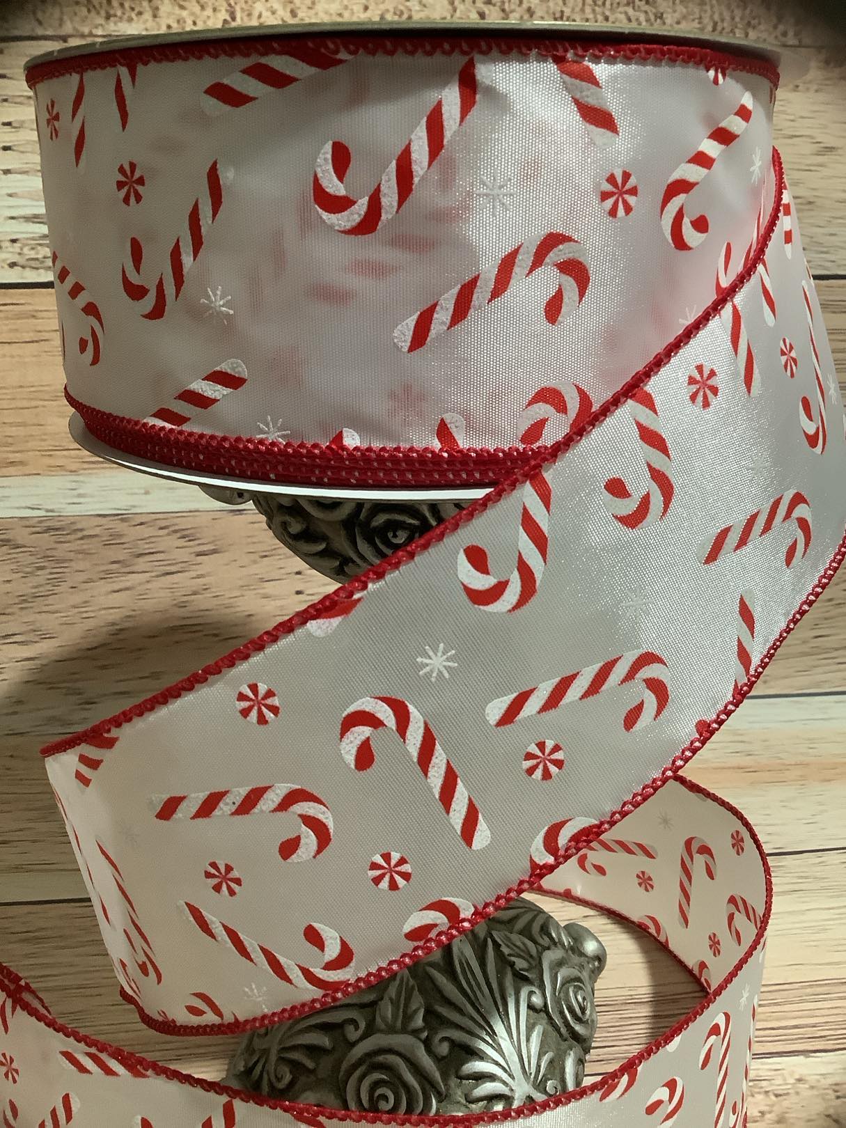 2.5" x 5 Yards Candy Cane Wired Ribbon - Red And White Christmas Ribbon - Ribbon For Bows, Wreaths And Home Decor