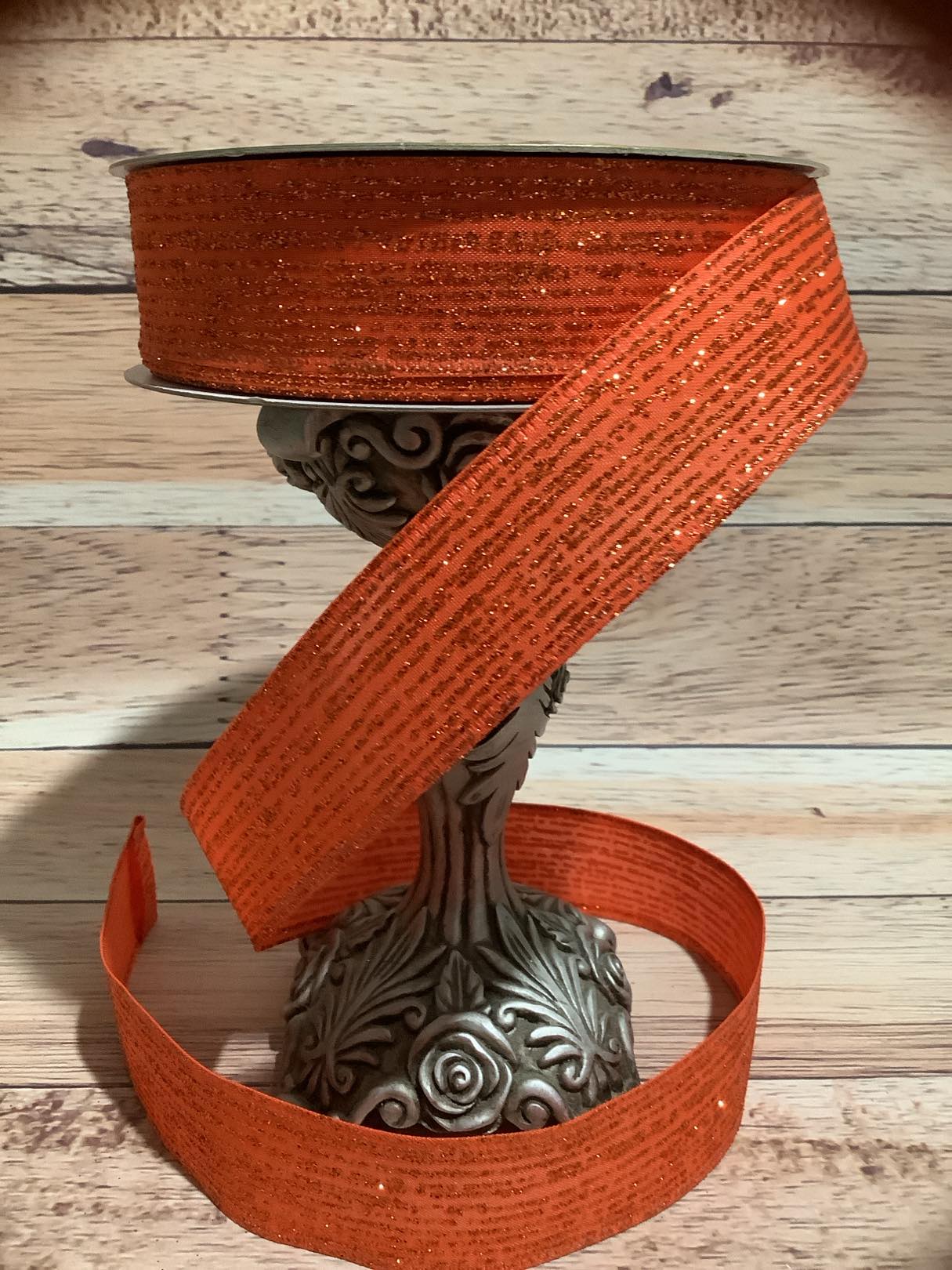 1.5" X 5 Yards Orange Wired Ribbon With Orange Glitter Stripes - Halloween Ribbon - Fall Ribbon