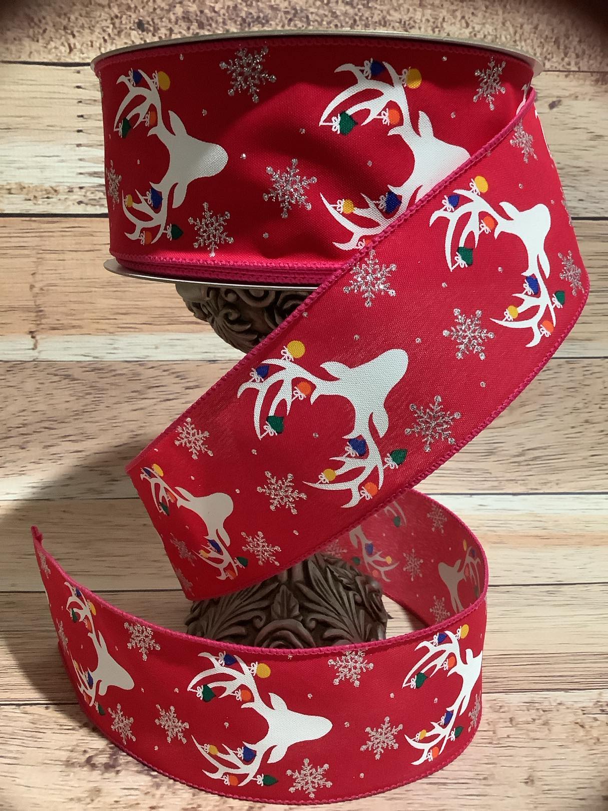 2.5" x 5 Yards Whimsical Reindeer And Snowflake Wired Christmas Ribbon - Ribbon For Bows, Wreaths And Home Decor