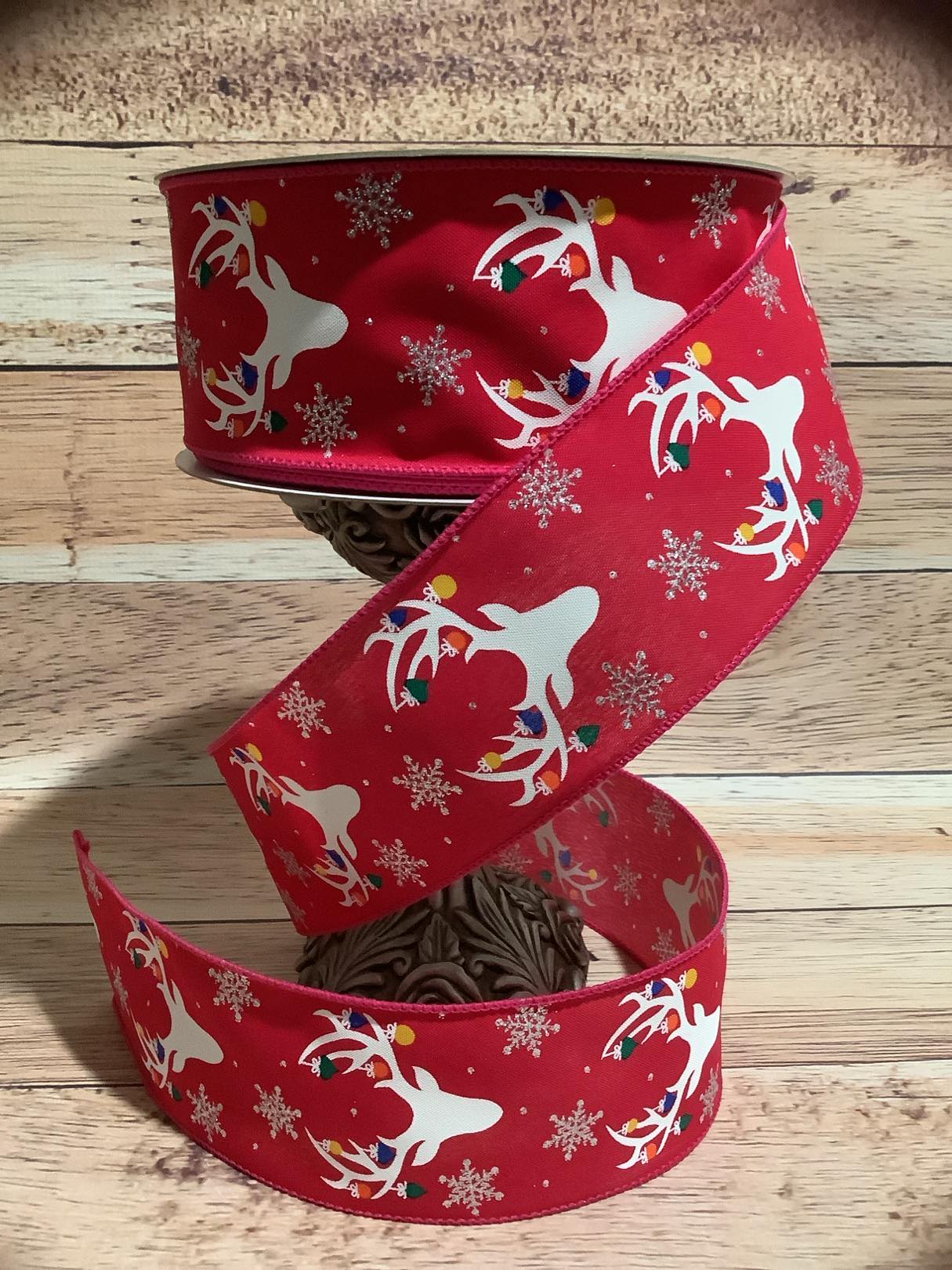 2.5" x 5 Yards Whimsical Reindeer And Snowflake Wired Christmas Ribbon - Ribbon For Bows, Wreaths And Home Decor