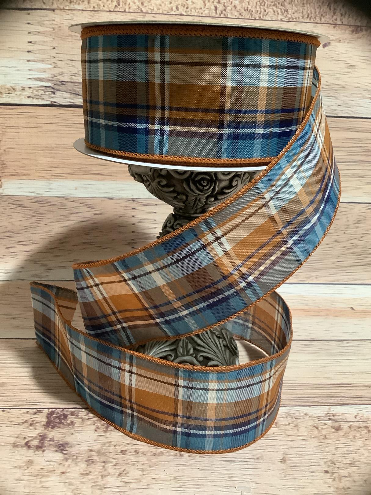 2.5" x 5 Yards Fall Plaid Print Wired Ribbon - Fall Ribbon - Ribbon For Bows, Wreaths And Home Decor