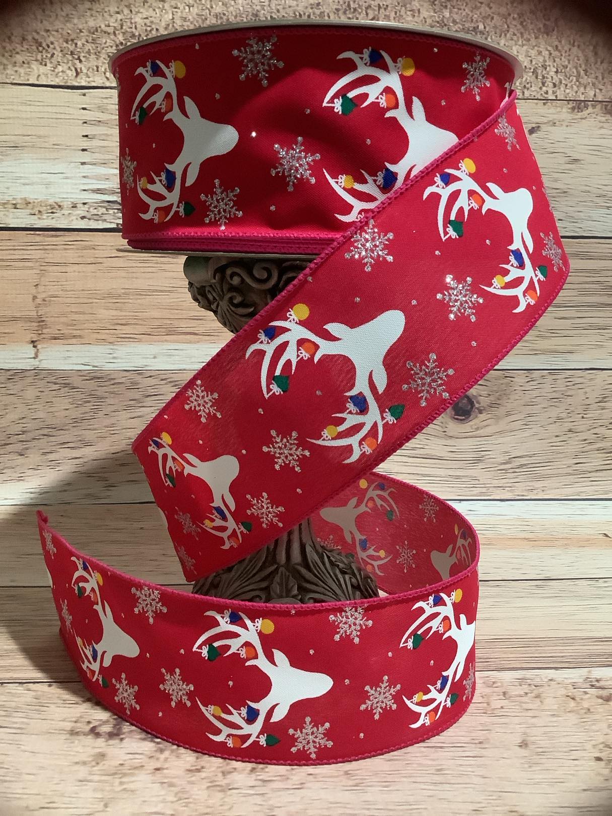 2.5" x 5 Yards Whimsical Reindeer And Snowflake Wired Christmas Ribbon - Ribbon For Bows, Wreaths And Home Decor