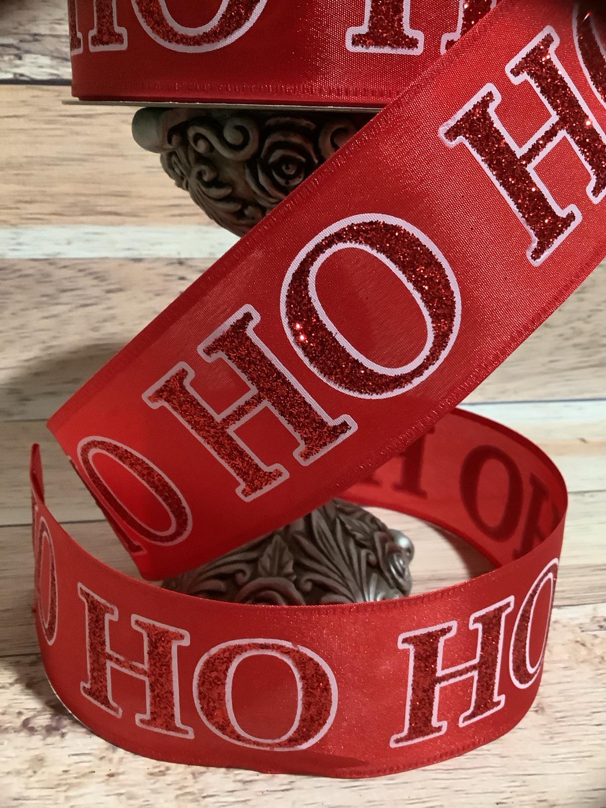 2.5" x 5 Yards Red Ho Ho Ho Christmas Wired Ribbon - Ribbon For Bows, Wreaths And Home Decor