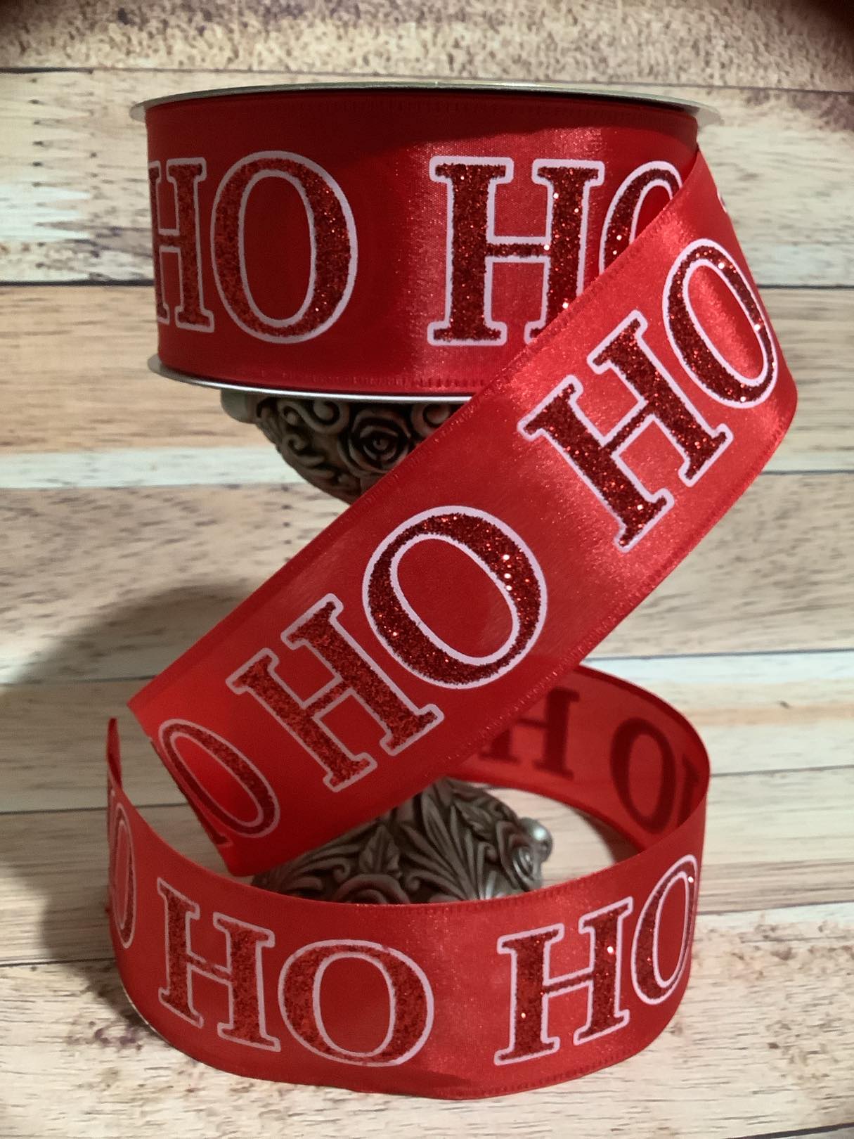 2.5" x 5 Yards Red Ho Ho Ho Christmas Wired Ribbon - Ribbon For Bows, Wreaths And Home Decor