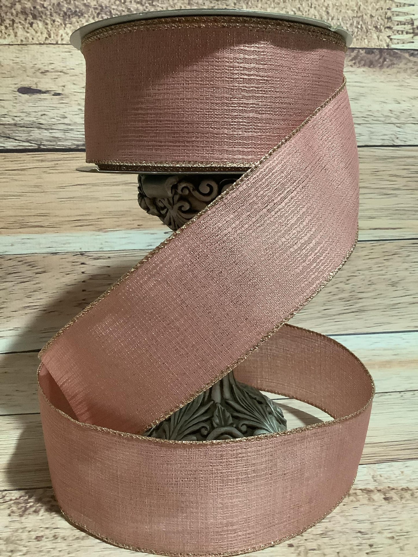 2.5" x 5 Yards Wired Pink Ribbon With Gold Metallic Flakes - Pink Christmas - All Occasion Ribbon - Ribbon For Bows, Wreaths And Home Decor