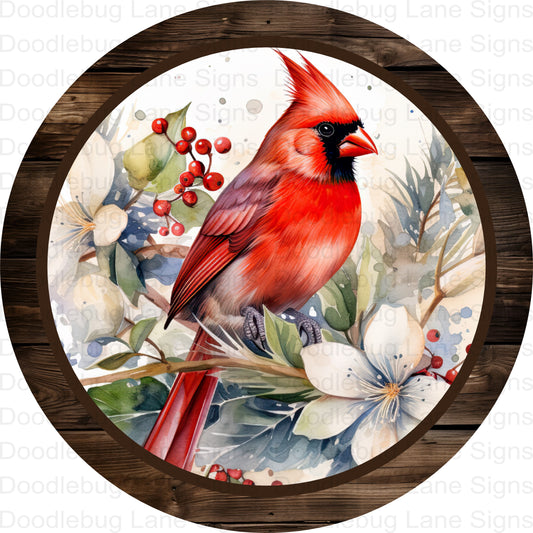 Cardinal Winter Wreath Sign - Winter Wreath Sign - Cardinal Decor - Round Aluminum Sign