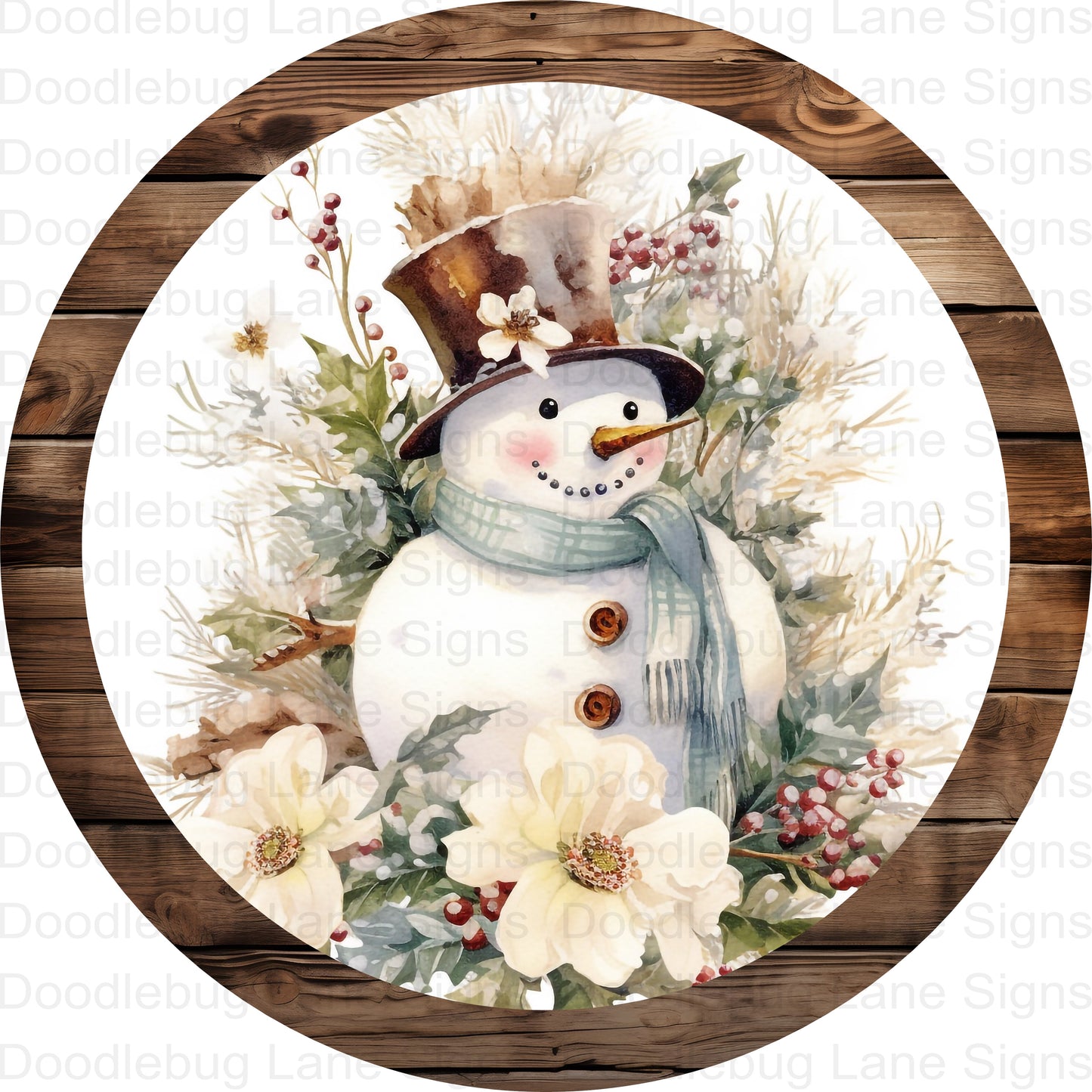 Brown Victorian Snowman Wreath Sign - Winter Wreath Sign - Brown Snowman - Round Aluminum Sign