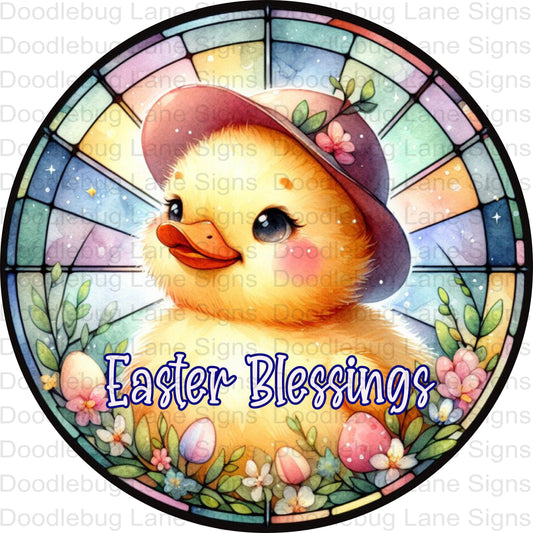 Easter Blessings Wreath Sign - Easter Chick - Easter Wreath Sign - Round Aluminum Wreath Sign