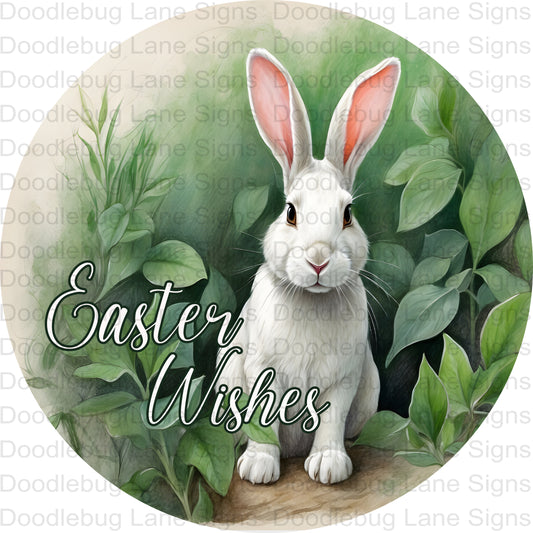 Easter Wishes - Easter Wreath Sign - Easter Bunny - Round Aluminum Wreath Sign