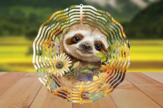 10 Inch Sloth And Sunflower Wind Spinner - Sloth Garden Decor