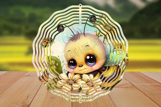 10 Inch Bee Wind Spinner - Cute Bee With Butterfly And Yellow Flowers