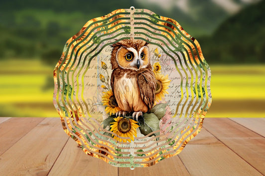 10 Inch Owl Wind Spinner - Owl And Sunflower Garden/Patio Decor - Indoor Or Outdoor