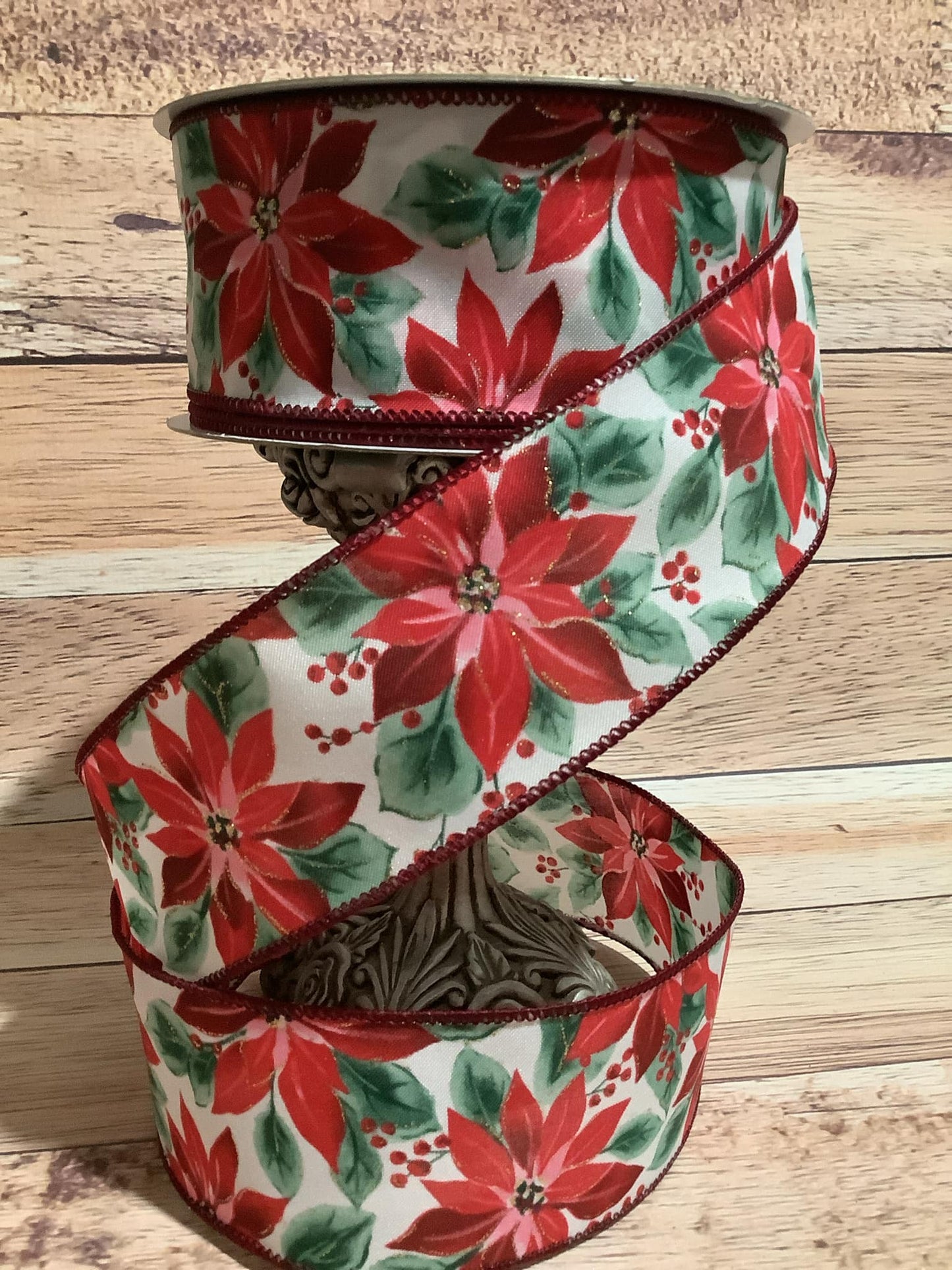 2.5" x 5 Yards Red And Pink Poinsettia Wired Ribbon - Ribbon For Bows, Wreaths And Home Decor