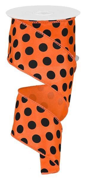 Wired Ribbon - Polka Dot - 2.5" x 10yds - Orange With Black Dots - Purple With Black Dots