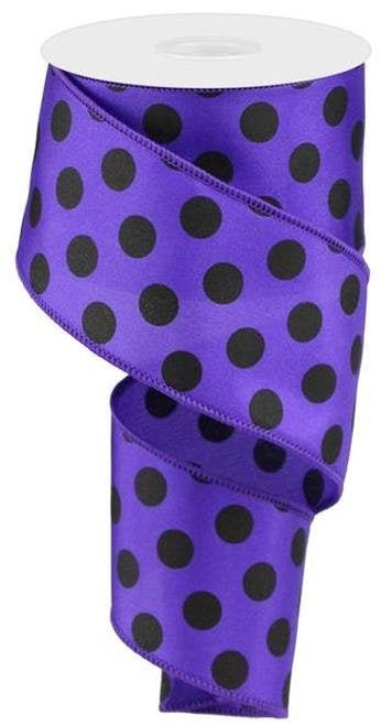 Wired Ribbon - Polka Dot - 2.5" x 10yds - Orange With Black Dots - Purple With Black Dots