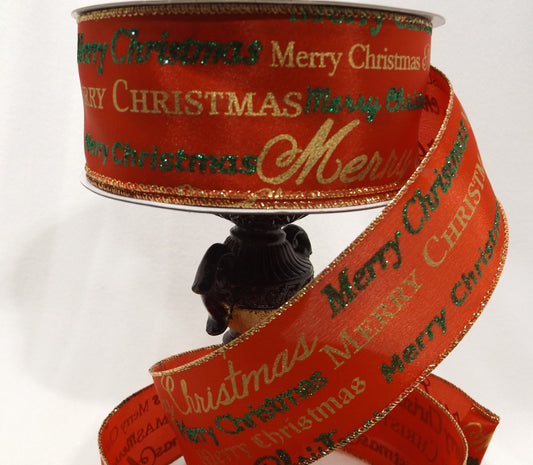 Wired Ribbon - Merry Christmas Ribbon - Christmas Wired Ribbon - 2.5" x 5 yd - Ribbon With Words