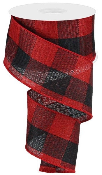 Wired Ribbon - Black and Red Plaid - Woven Check Ribbon - Buffalo Plaid ribbon - 2.5" x 10yd