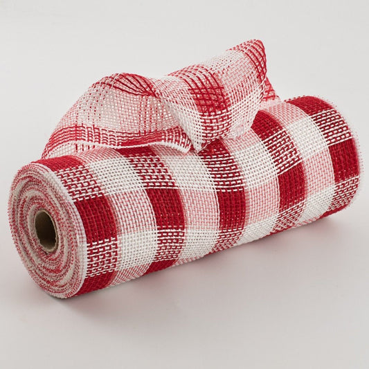 Faux Jute Check Deco Mesh - Red and White Checked Faux Jute - 10.5" x 10 yards - RY830749