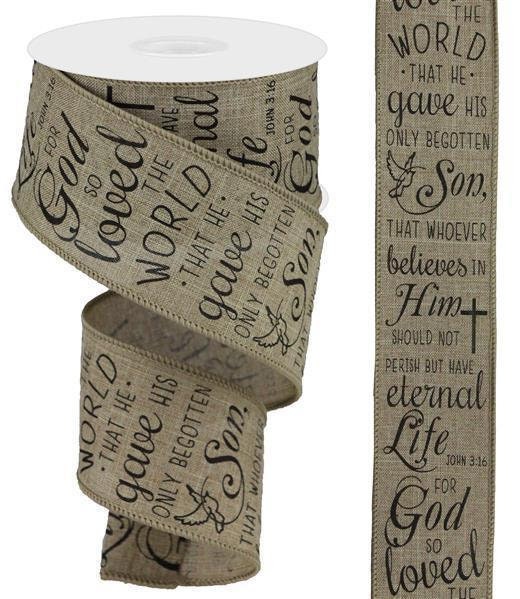 Wired Ribbon - Inspirational Ribbon - Royal Burlap Ribbon - John 3:16 - 2.5" x 10 yds - RG0148501