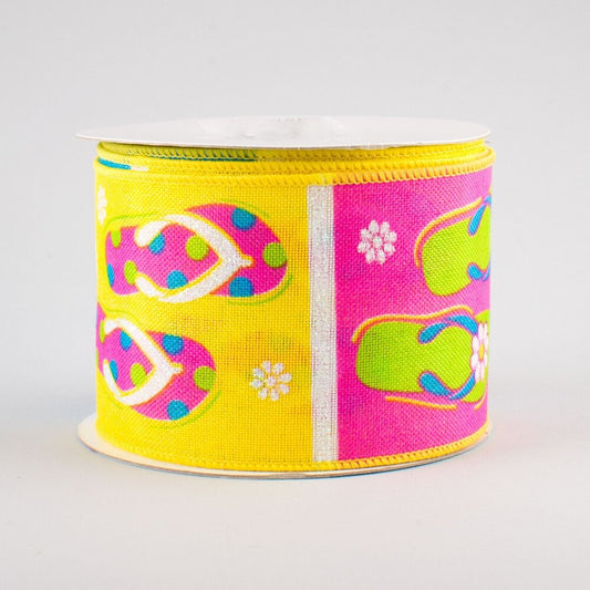 Wired Ribbon - Flip Flop Ribbon - Summer Ribbon - Pool Theme Ribbon - Beach Theme Ribbon - 2.5" x 10 yds - RG01712