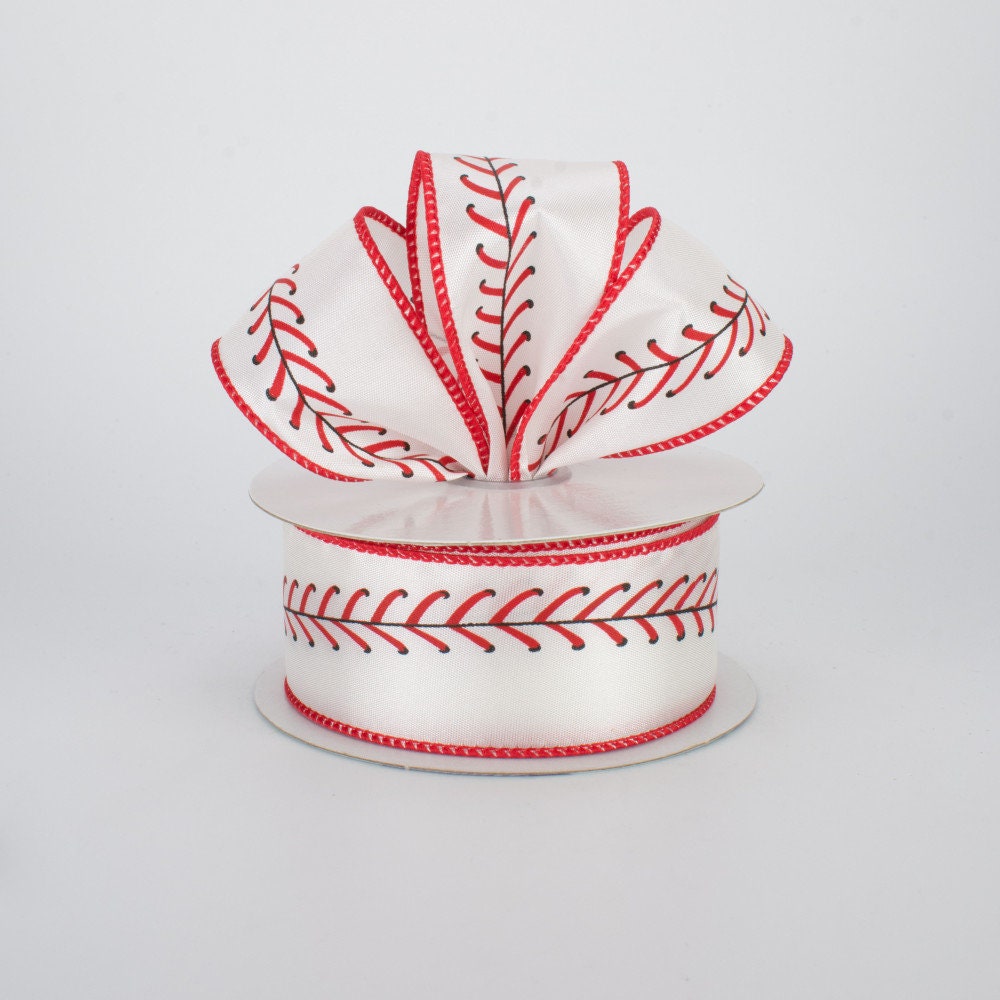 Wired Ribbon -  Baseball Stitching Ribbon - Baseball Decor - Sports Ribbon - Baseball Ribbon - RG1798