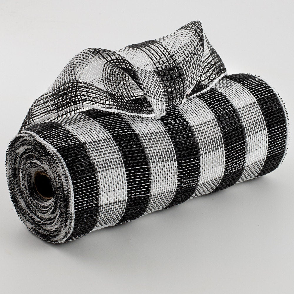 Faux Jute Check Deco Mesh - Black and White Checked Deco Mesh - 10.5" x 10 yards - RY830762