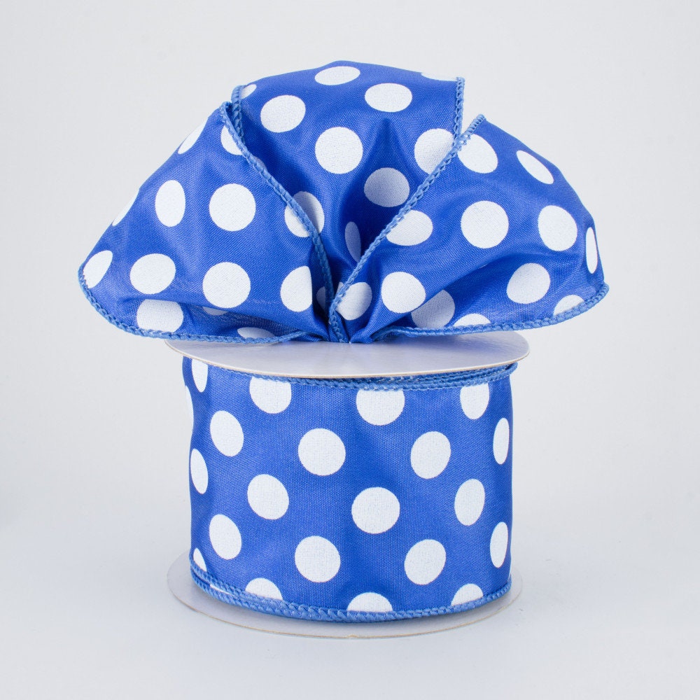 Wired Ribbon - Blue and White Polka Dot Ribbon - Team Colors - Patriotic Ribbon - 2.5" x 10 yds - Everyday Ribbon