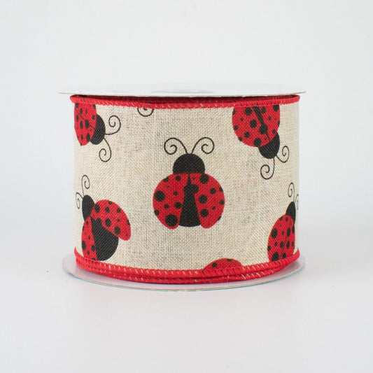 Wired Ribbon - Ladybug Ribbon - Red and Black Ladybug Ribbon - Summer Ribbon -2.5" x 10 yds - RG1627