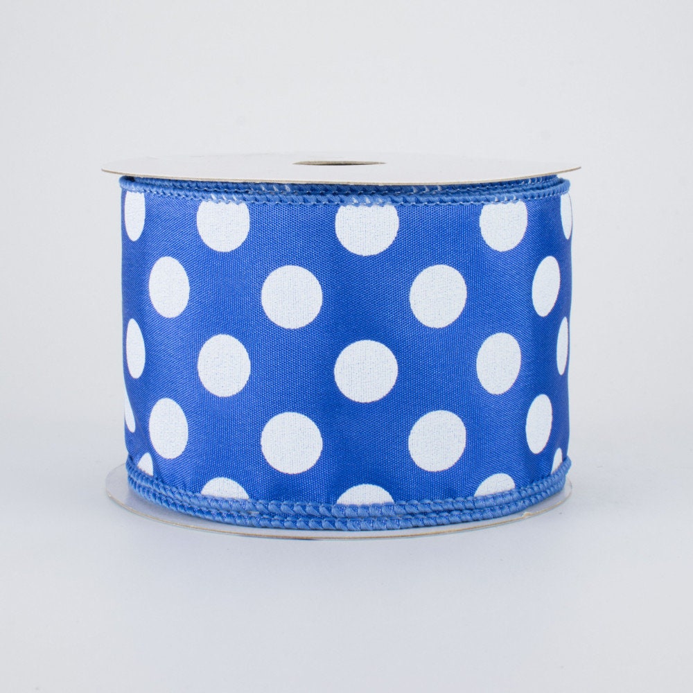 Wired Ribbon - Blue and White Polka Dot Ribbon - Team Colors - Patriotic Ribbon - 2.5" x 10 yds - Everyday Ribbon