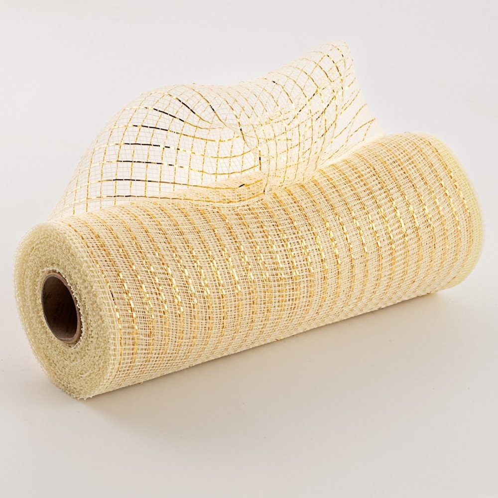 Poly Deco Mesh _ Metallic Cream and Gold - 10" x 10 yards - RE130172