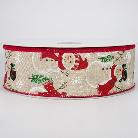 Wired Edge Ribbon - Faux Canvas Winter Snowman Ribbon - 2.5" x 5 yrds - Christmas Ribbon - X501840-521