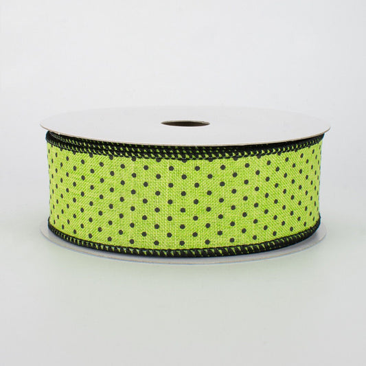 Wired Ribbon - Swiss Dots Ribbon: Lime Green and Black - Halloween Ribbon - Spring Ribbon - Everyday Ribbon - 1.5" x 10 yards - RG01685AM