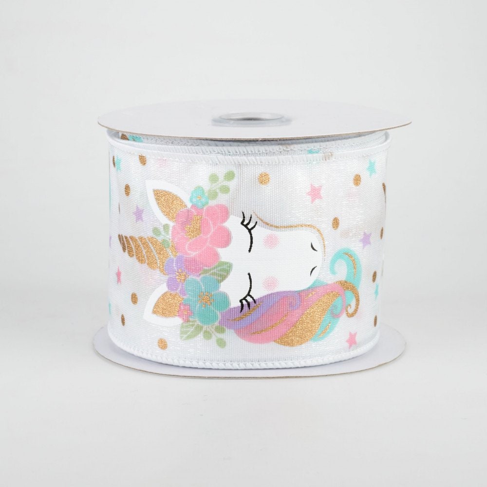 Unicorn Ribbon : White - Birthday Ribbon - Whimsical Ribbon - 2.5" x 10 yd - Wired Ribbon - RGA160027