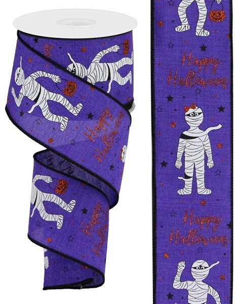 Wired Ribbon - Halloween Ribbon - Mummy Ribbon - Spooky - Scary - Halloween Wreath Decor - 2.5" X  10 yards - RGB135223