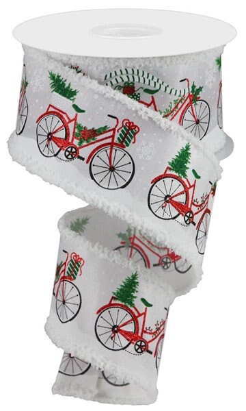 Wired Ribbon - Christmas Bicycle Ribbon - Christmas Presents - Snowflake Ribbon - Christmas Tree Decor - 2.5" x 10 yards - RG0861127