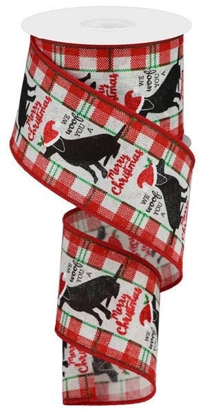 Wired Ribbon - Christmas Ribbon - Pet Decor - Dog Ribbon - Dog Christmas Ribbon - 2.5" x 10 yards - Merry Christmas Ribbon - RGB1299A8