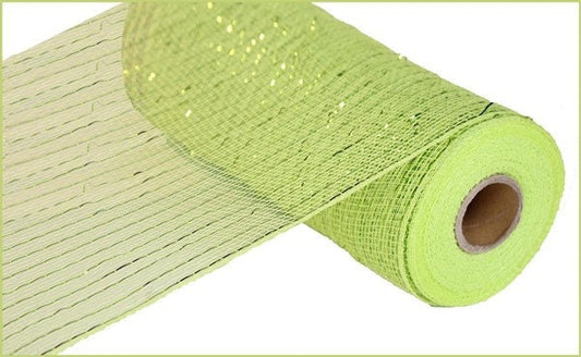 Metallic Value Mesh - Apple Green With Lime Foil - Spring Mesh - Halloween Decor - 10" x 10 yards - RE800171 - St. Patricks Day Decor